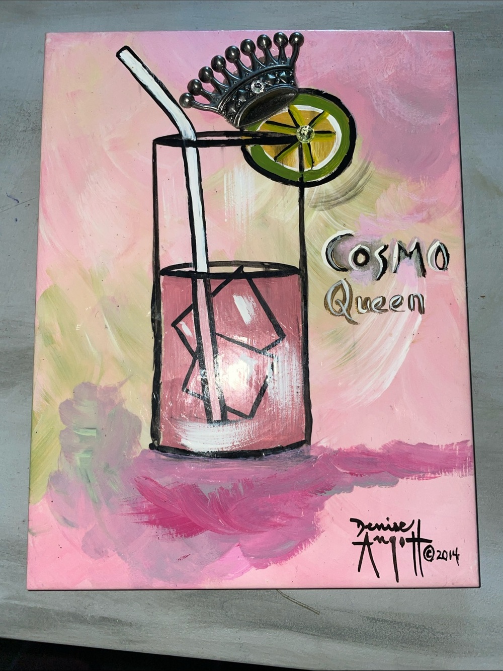 “Cosmo Queen” handpainted 6” x 8” ceramic tile by Denise Angott